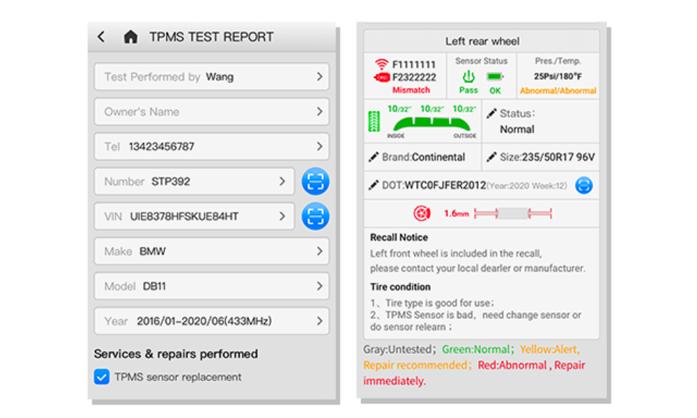 Tyre Tread Depth & Brake Disc Report Tool